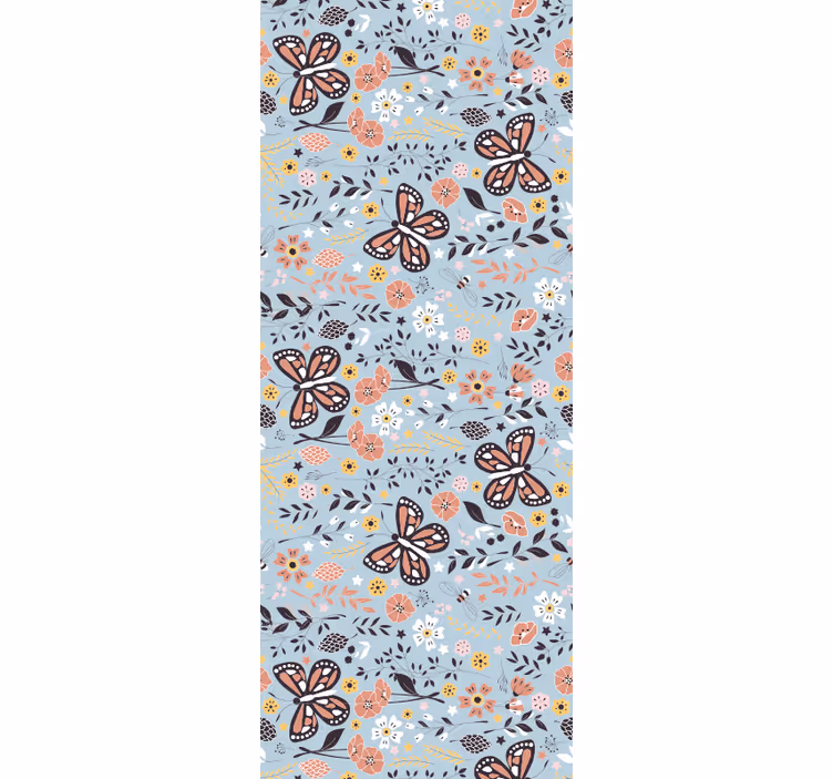 Musta ja sininen kukkainen perhoskuvio wc tapetti - Tenstickers