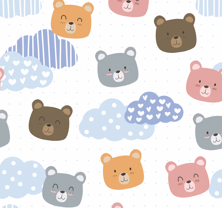 Sarjakuva karhut pilvet kissat tapetti - Tenstickers
