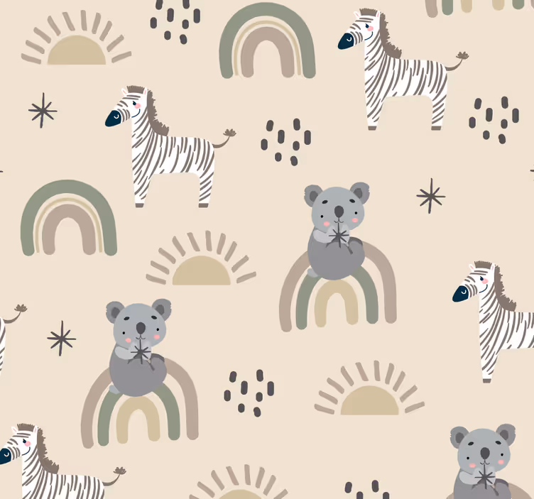 Beige ja harmaa lasten kuvio eläimet taustakuva - Tenstickers