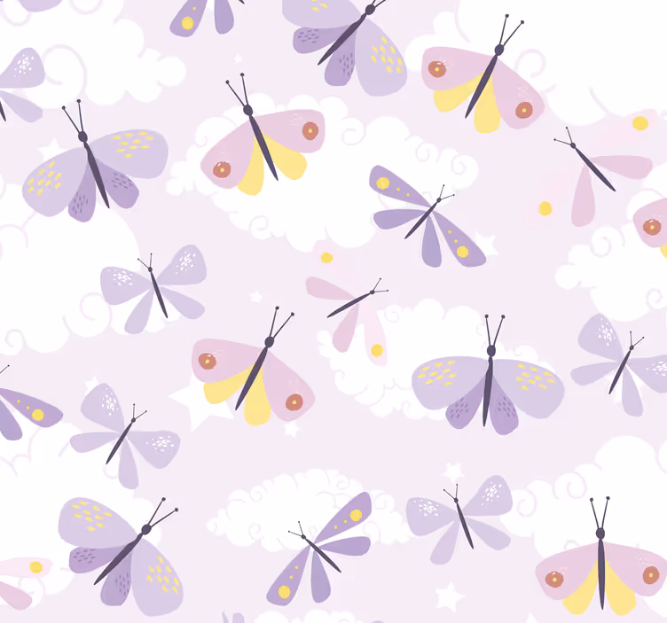 Kuvio pastellin violetin sävyin perhostapetti - Tenstickers