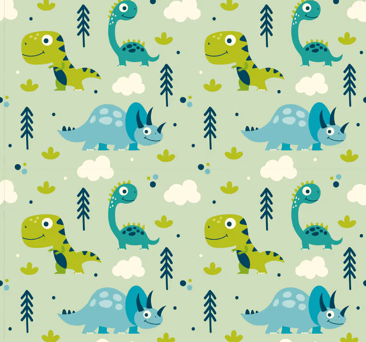 Dinosaurus vihreällä taustalla makuuhuoneen tapetti - Tenstickers