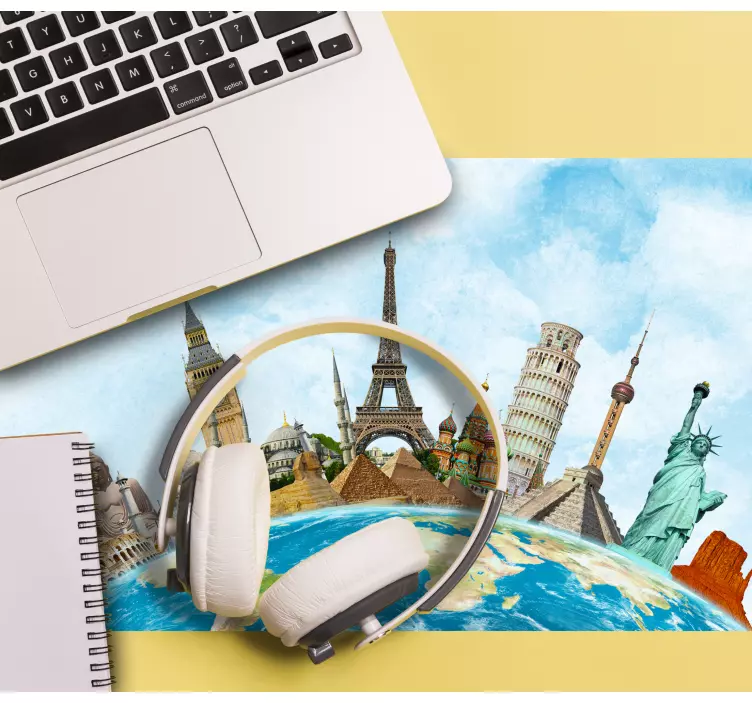 Maailmankuuluja monumentteja maailmakartta hiirimatto - Tenstickers