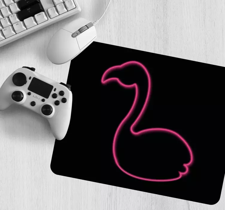 Neon vaaleanpunainen flamingo piirustus Alkuperäinen hiirimatto - Tenstickers