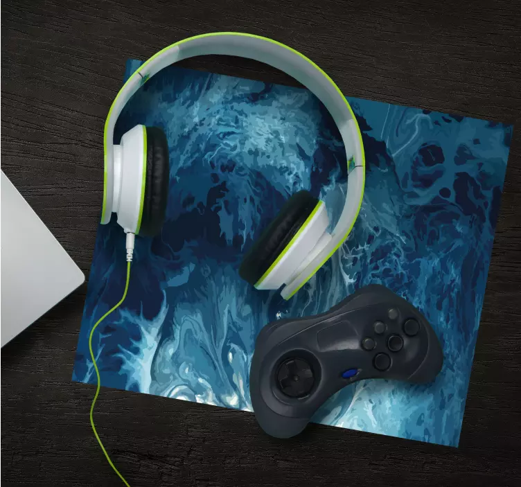 Siniset sävyt akvarelli aallot Alkuperäinen hiirimatto - Tenstickers