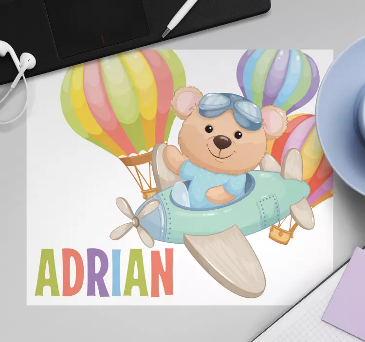 Söpö karhu lentokoneessa ilmapalloja hiirimatto nimellä - Tenstickers
