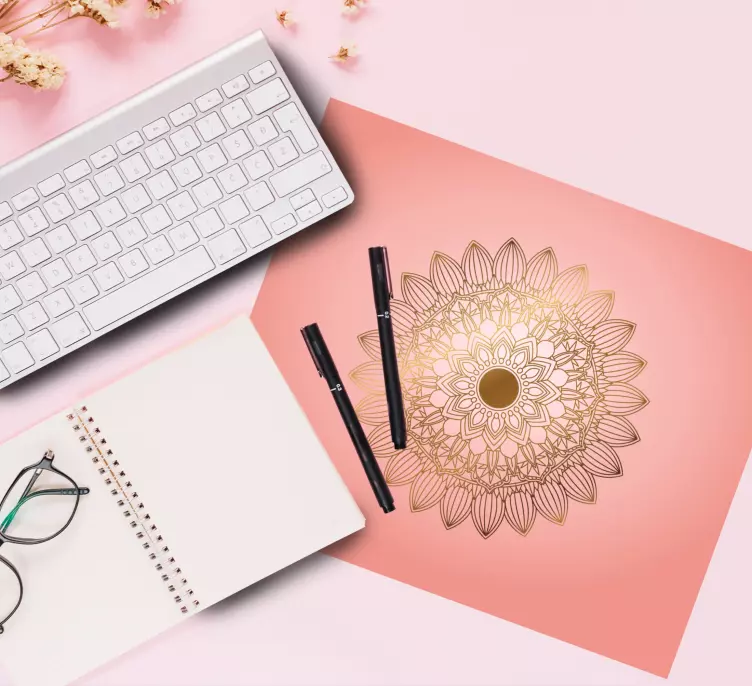 Vaaleanpunainen ja kulta mandala kuvio hiirimatto - Tenstickers