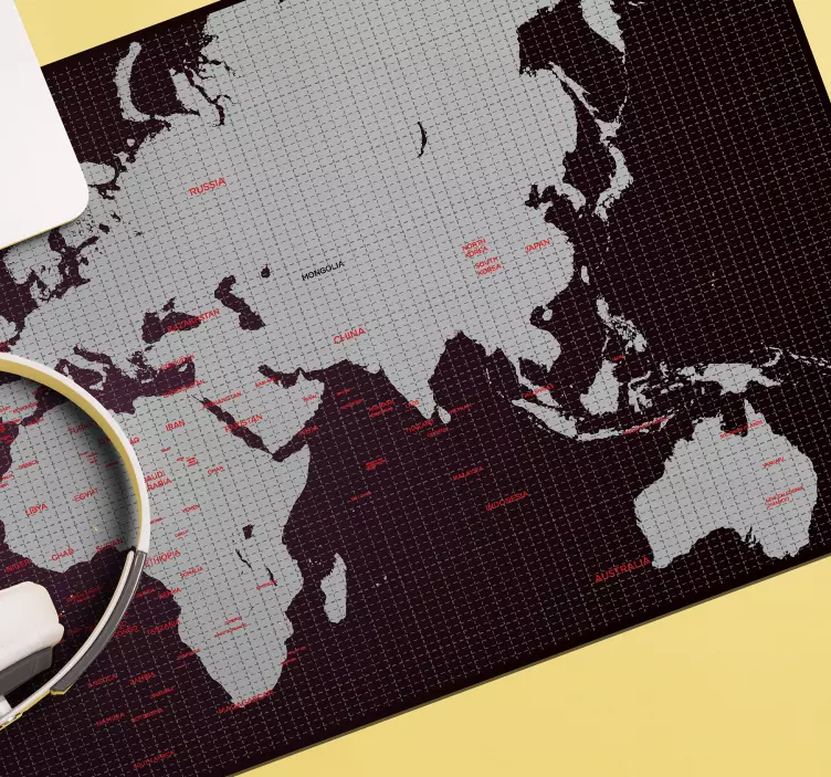 Hieno viivainen maailmakartta hiirimatto - Tenstickers