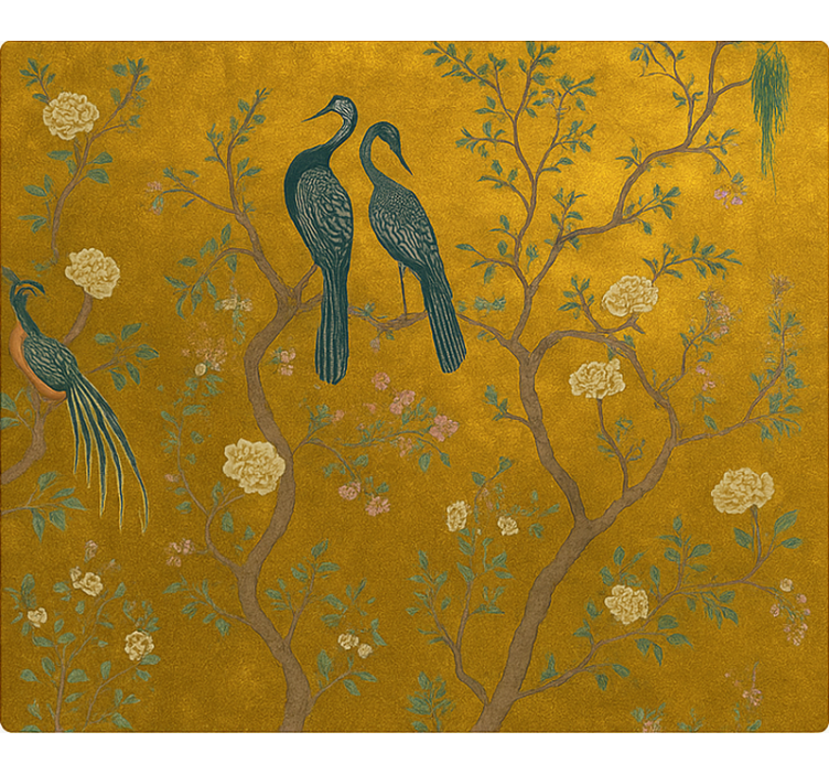 Koristeellinen kultainen chinoiserie olohuoneen rullaverho - Tenstickers