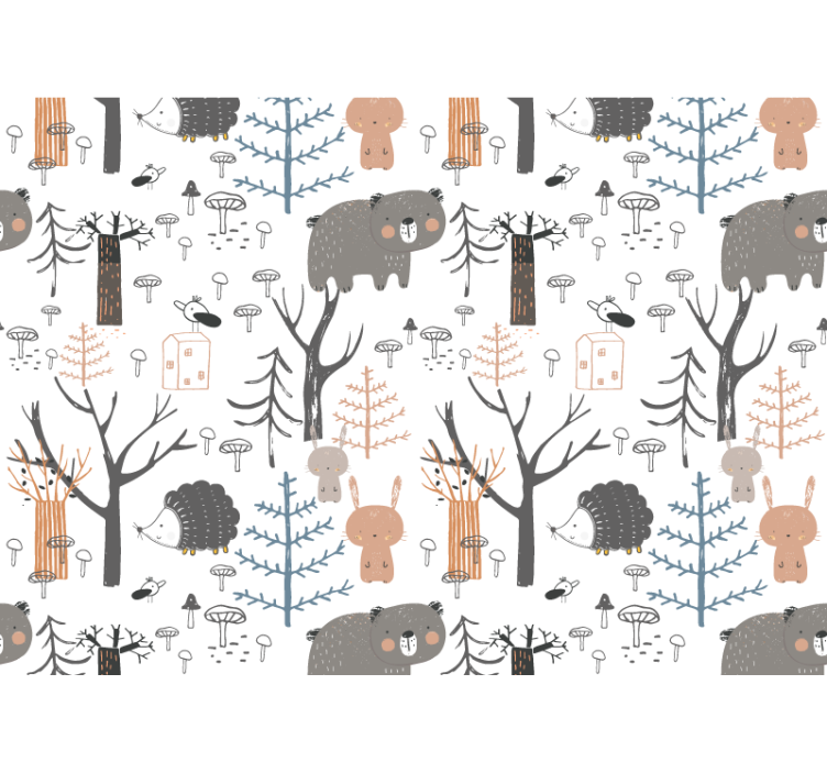 Valkoinen rullaverho skandinaavinen metsä eläimineen - Tenstickers