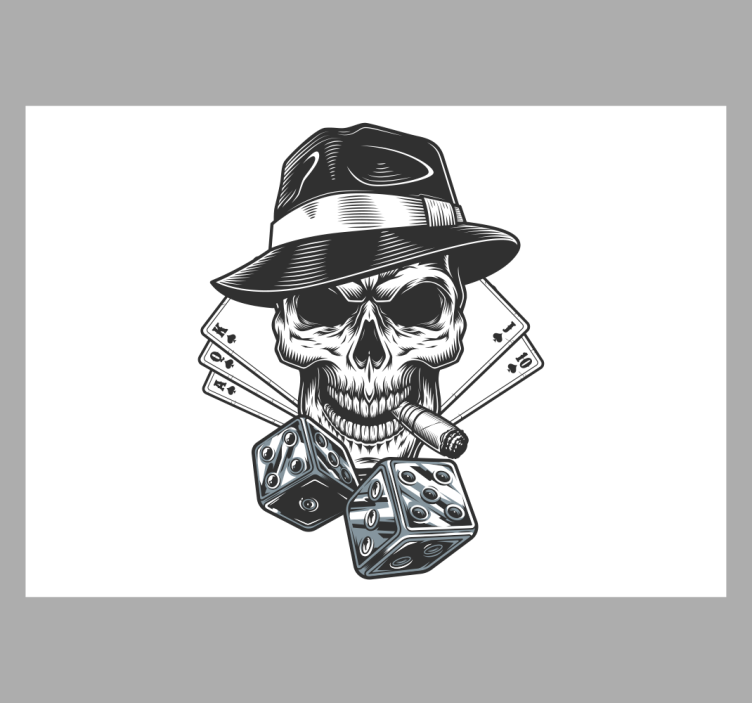 Valkoinen rullaverho kortti nopilla ja pääkallolla - Tenstickers