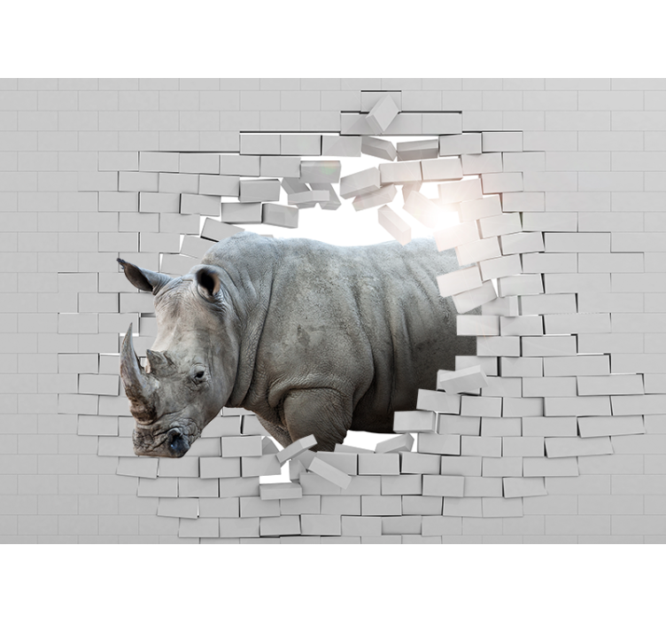 Valkoinen rullaverho 3d sarvikuono kuviointi - Tenstickers