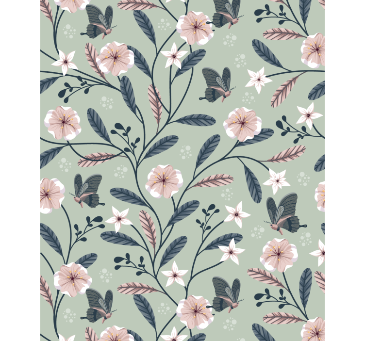 Kukkaisia perhoskuvioita kukat ja kasvit rullaverho - Tenstickers