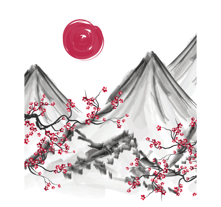 Japanilainen tyyli punainen aurinko rullaverhot maalaus - Tenstickers