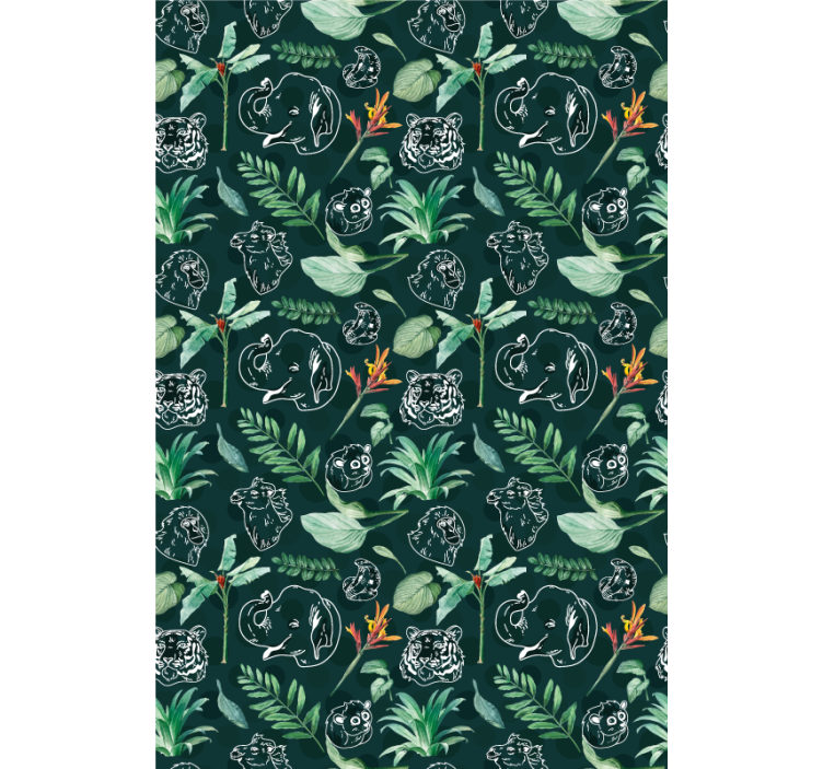 Värikäs viidakon kasvi, eläimet lasten rullaverhot - Tenstickers