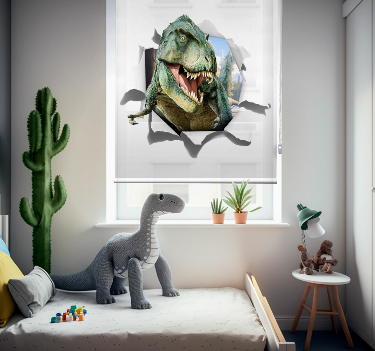 3d vihainen t-rex dinosauruskuvioitu rullaverho - Tenstickers