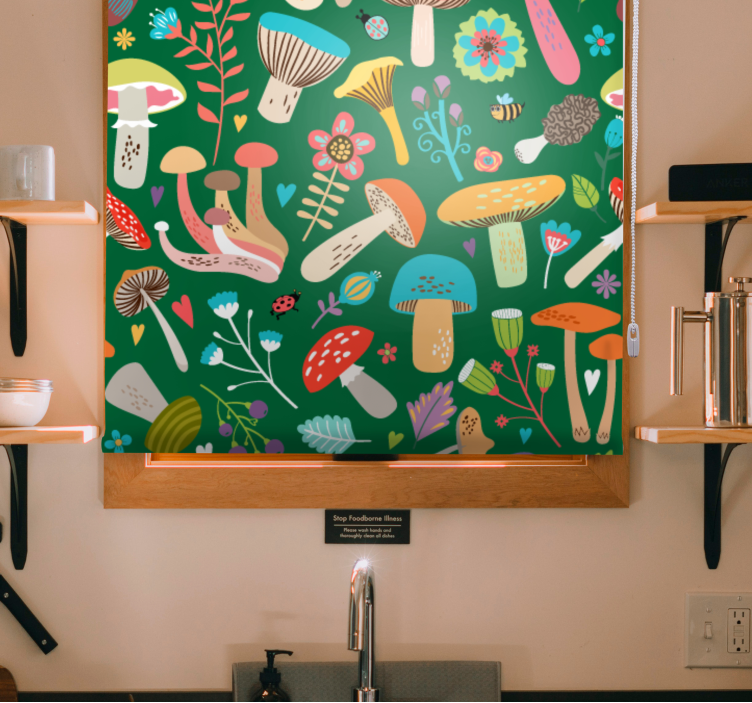 Elävä sieni-aihe kukat ja kasvit rullaverho - Tenstickers