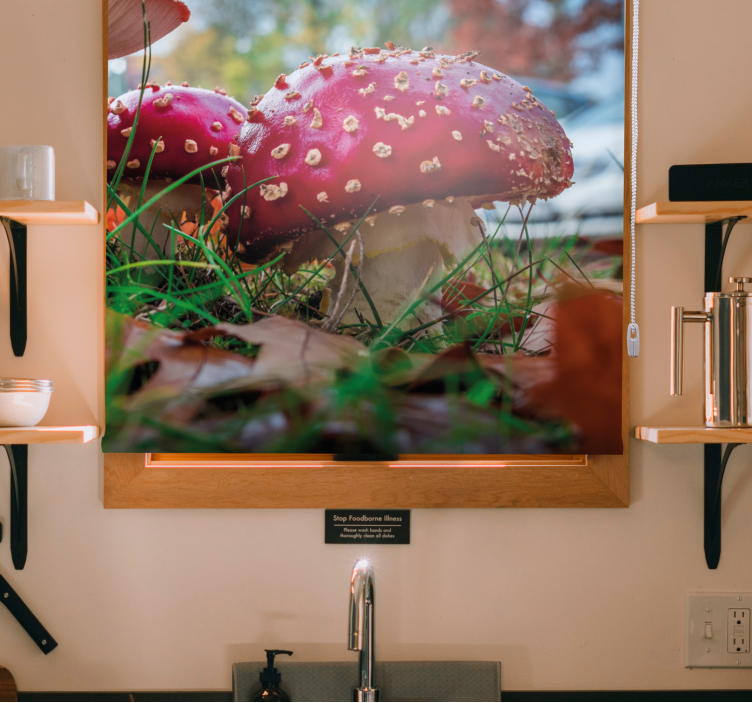 Eloisia punaisia sieniä kukat ja kasvit rullaverho - Tenstickers