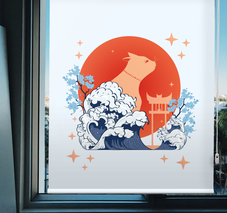 Kissa aalloilla eläinkuviollinen rullaverho - Tenstickers