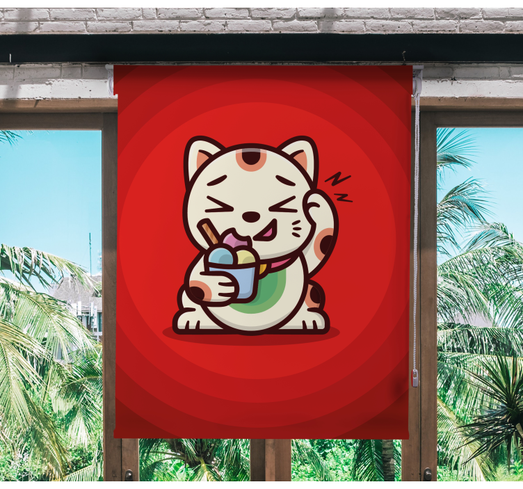 Kissa nauttii herkuista hauska rullaverho - Tenstickers