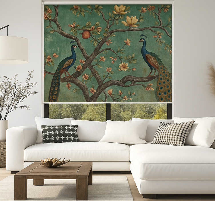 Koristeellinen riikinkukko-gobeliin olohuoneen rullaverho - Tenstickers