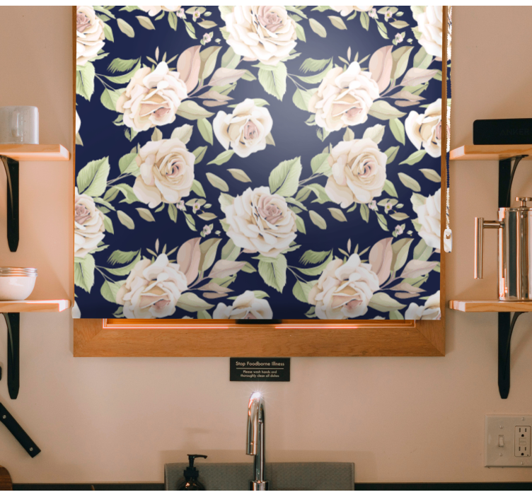 Kukkainen ruusukuvio kukat ja kasvit rullaverho - Tenstickers