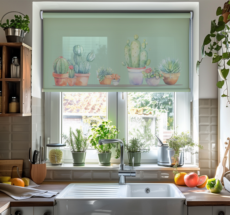 Minimalistinen tyyli Kaktuskuvioitu rullaverho - Tenstickers