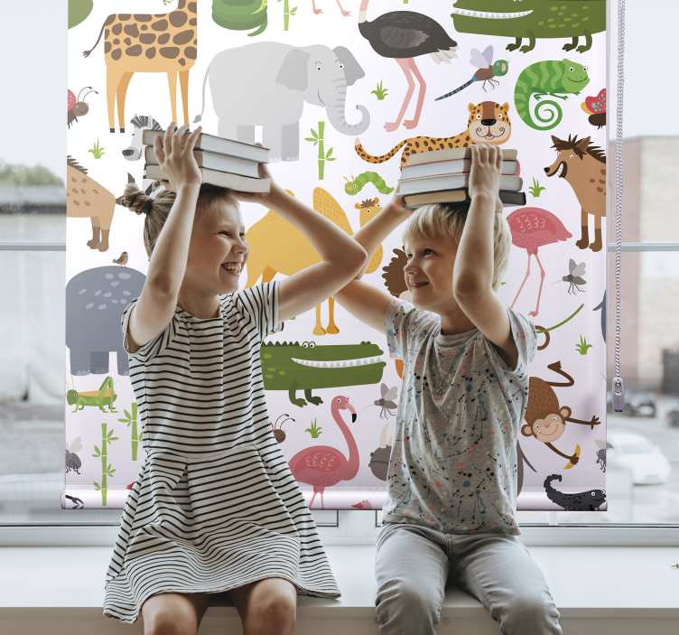 Safarieläinystäviä eläinkuviollinen rullaverho - Tenstickers
