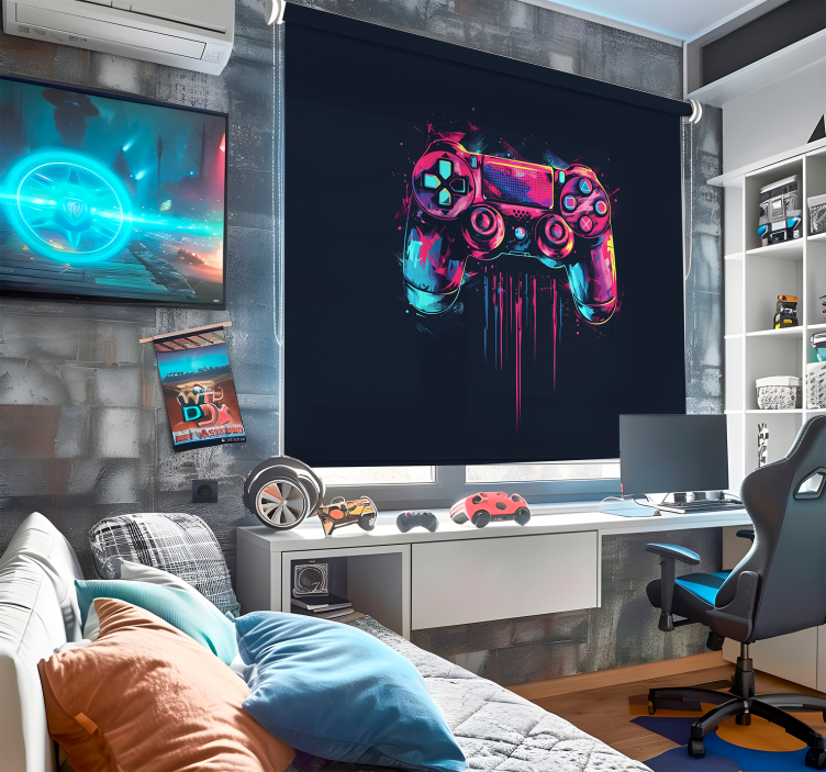 Sininen ja pinkki ohjaus geek-tyylinen rullaverho - Tenstickers