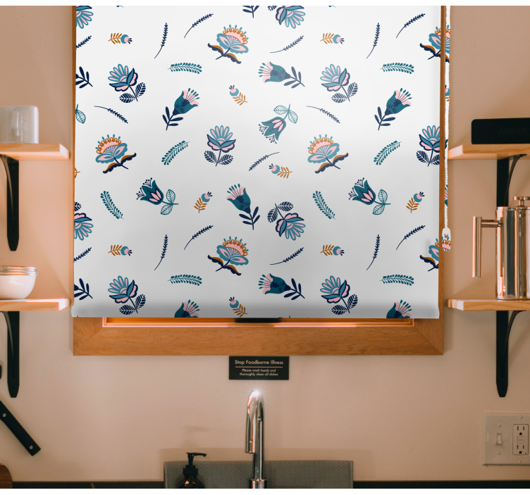 Sininen kansantaideaihe kukallinen rullaverho - Tenstickers