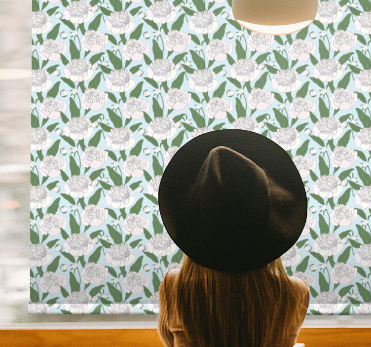 Valkoinen pionikuvio kukat ja kasvit rullaverho - Tenstickers