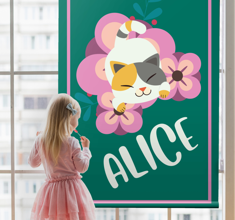 Kukkainen kissa nimellä eläinkuvioinen rullaverho - Tenstickers