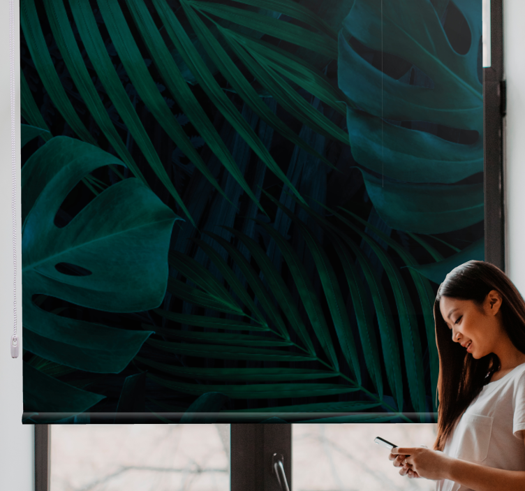 Trooppisia lehtikuvioita puukuviollinen rullaverho - Tenstickers