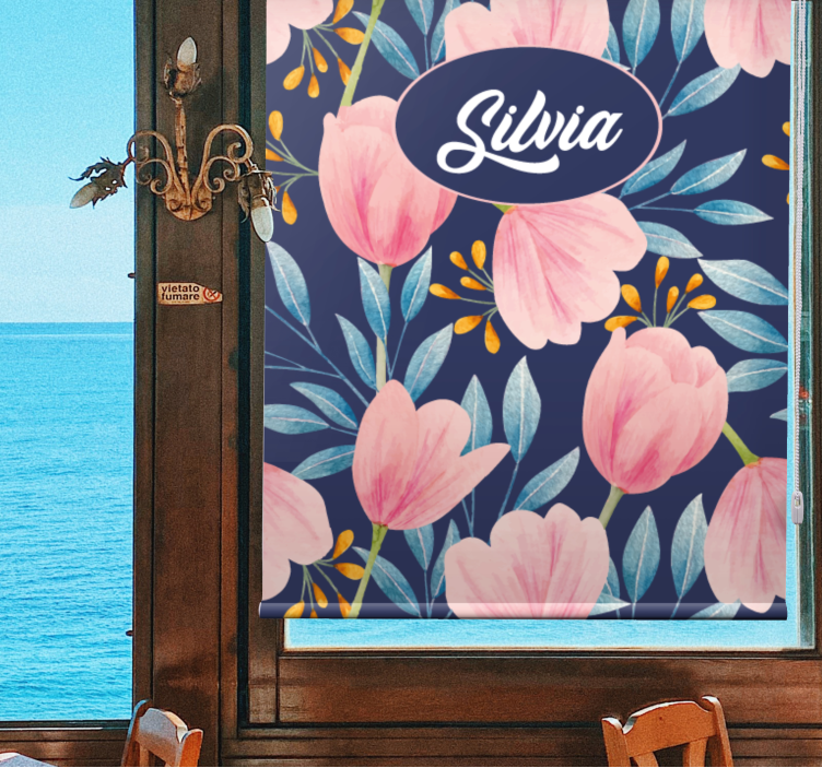 Vaaleanpunainen kukkakuvio kukat ja kasvit rullaverho - Tenstickers