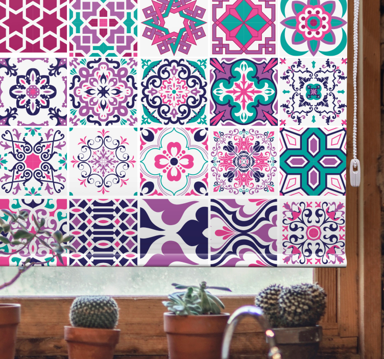 Vaaleanpunainen marokkolaattakuvioinen kylpyhuoneverho - Tenstickers