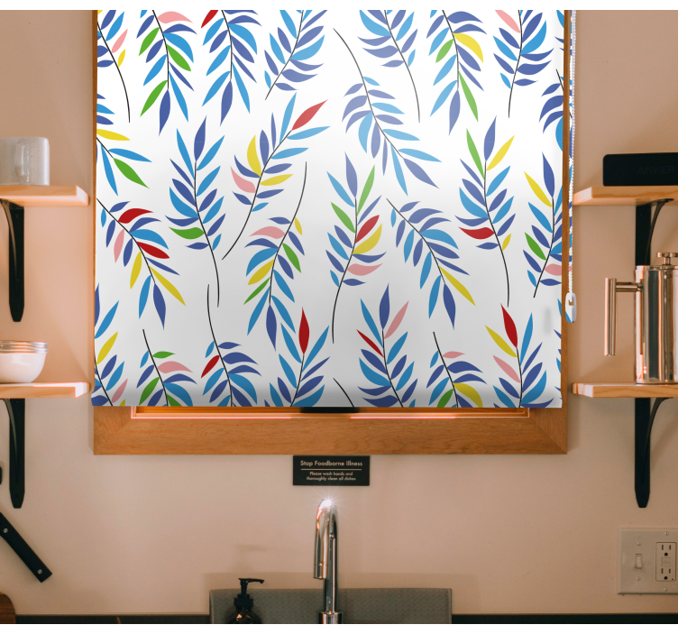 Värikäs lehtikuvio kukat ja kasvit rullaverho - Tenstickers