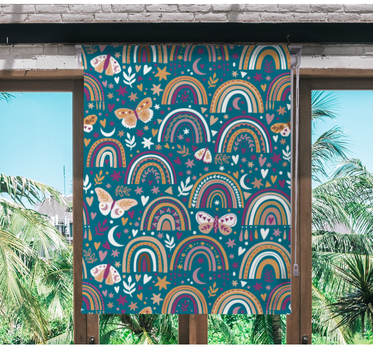 Värikkäitä sateenkaareja ja perhosia lapsen rullaverho - Tenstickers