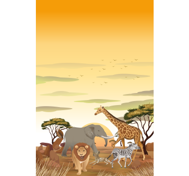 Afrikkalainen sarjakuva maisema eläin rullaverhot - Tenstickers