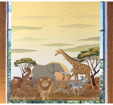 Afrikkalainen sarjakuva maisema eläin rullaverhot - Tenstickers