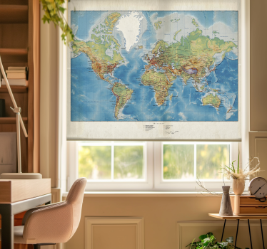Mercator maailmankarttakuvioinen rullaverho - Tenstickers