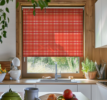Punainen gingham kuvio rullaverho keittiöön - Tenstickers