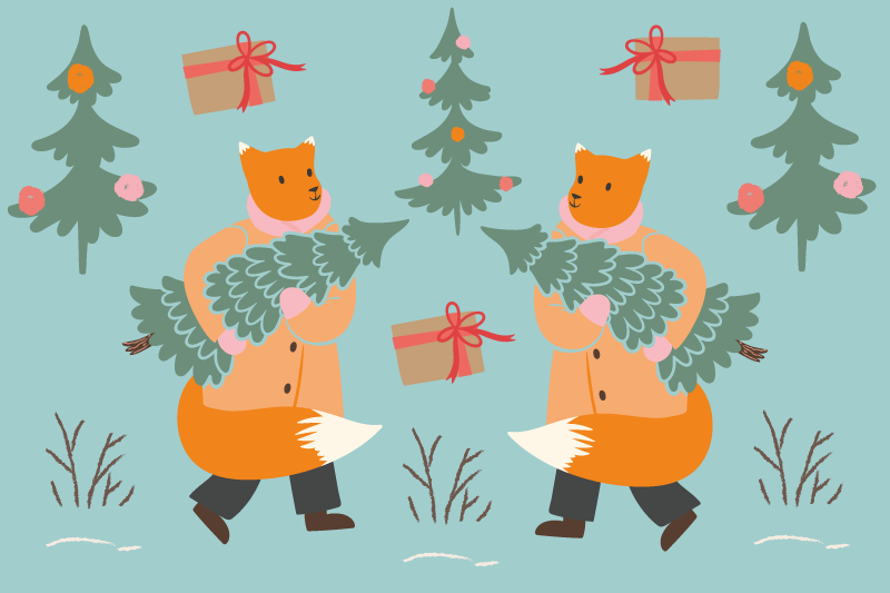 Jouluinen pöytätabletti joulupuun kantava kettu - Tenstickers