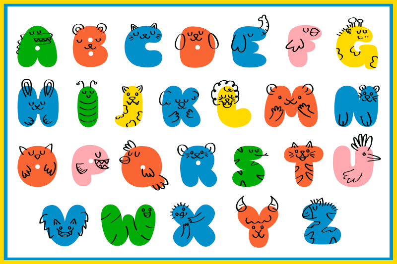 Aakkoset värikkäillä kuvilla lasten pöytätabletti - Tenstickers