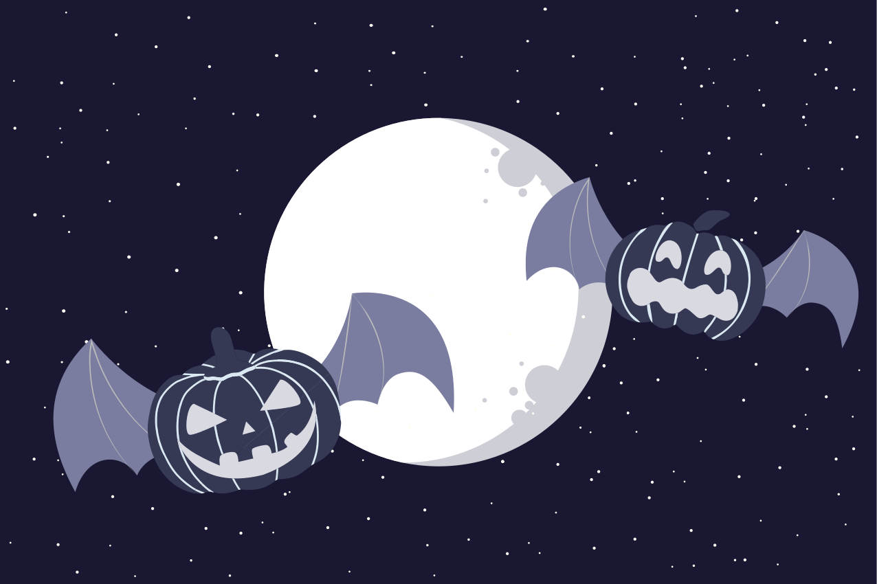 Musta kurpitsa kasvot yöllä halloween alusta - Tenstickers