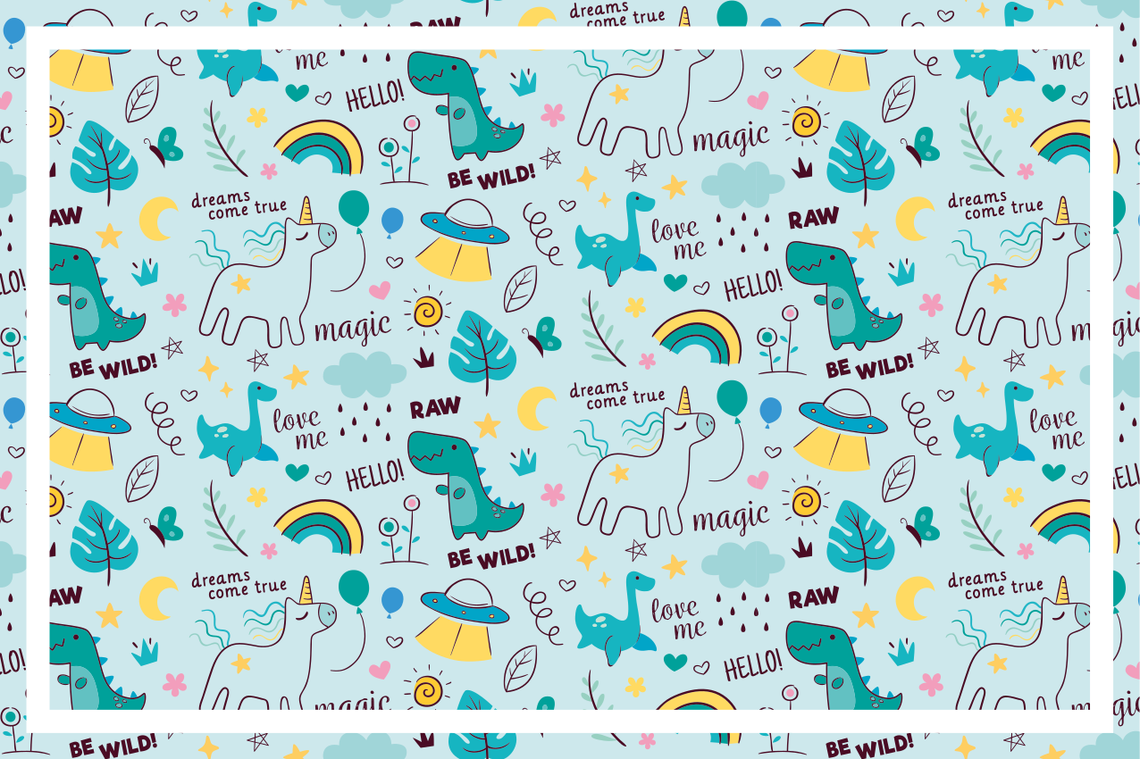 Värikäs dino fantasia lasten pöytätabletti - Tenstickers