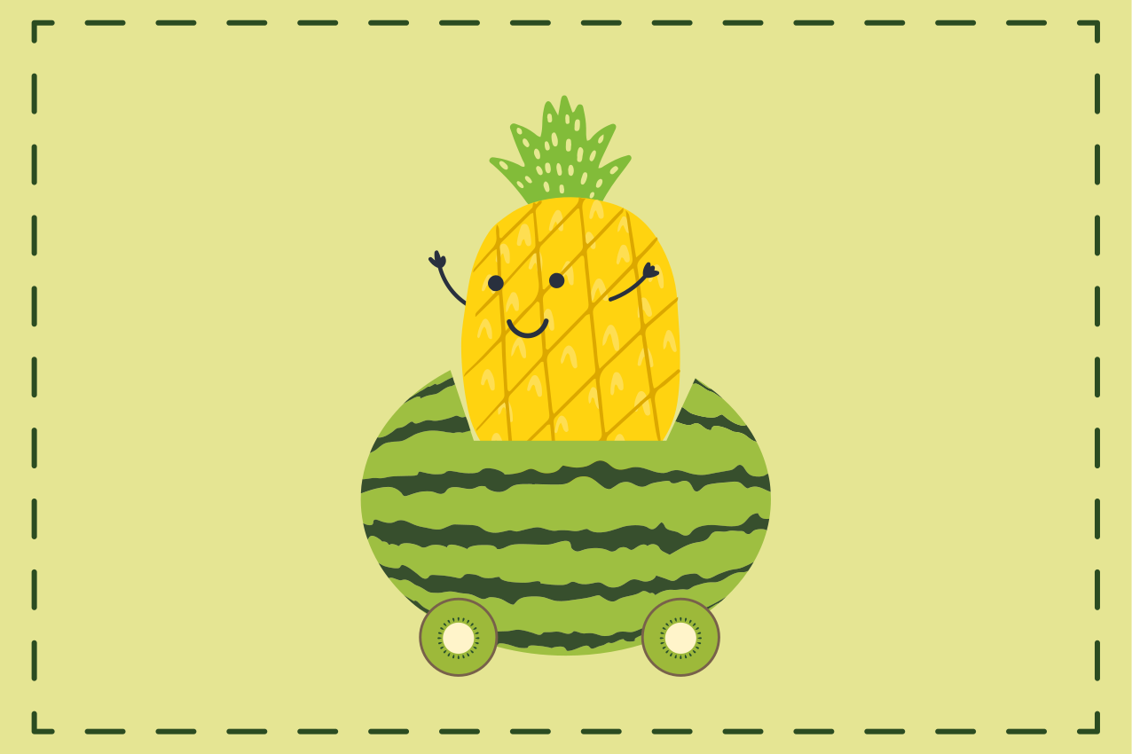 Hauska ananas vesimeloni -autossa lasten pöytätabletti - Tenstickers