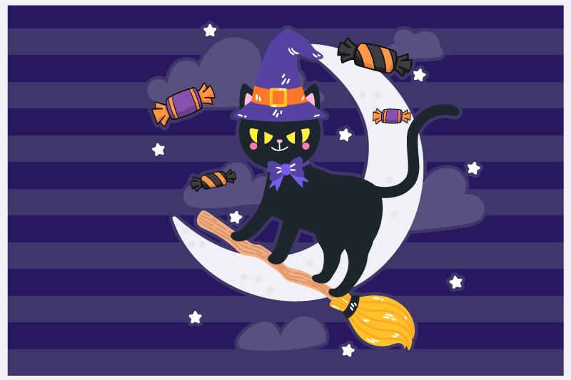 Noidankissa luudalla halloween pöytätabletti - Tenstickers