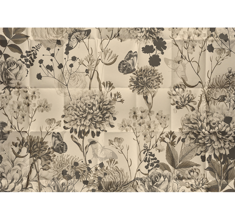 Beige kukkakuvio päämakuuhuoneen valokuvatapetti - Tenstickers