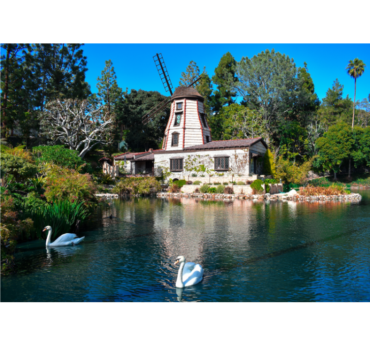 Viehättävä tuulimyllyretriitti maisema valokuvatapetti - Tenstickers