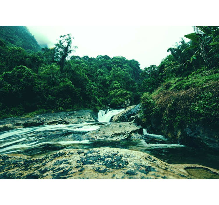 Rauhallinen vihreä kohtaus vesiputous valokuvatapetti - Tenstickers