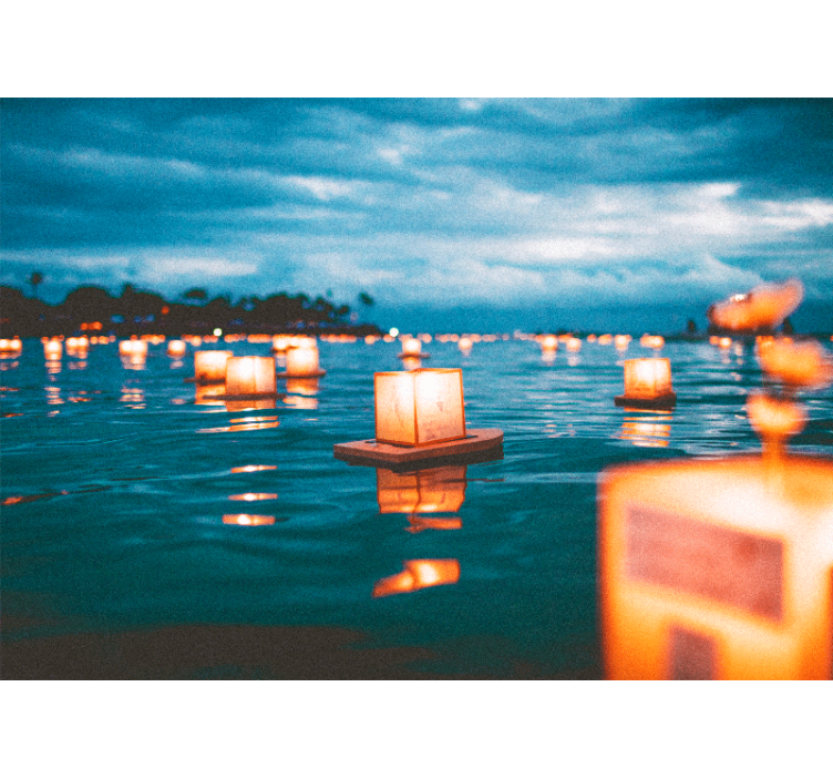 Lyhdyt veden yläpuolella järvi valokuvatapetti - Tenstickers